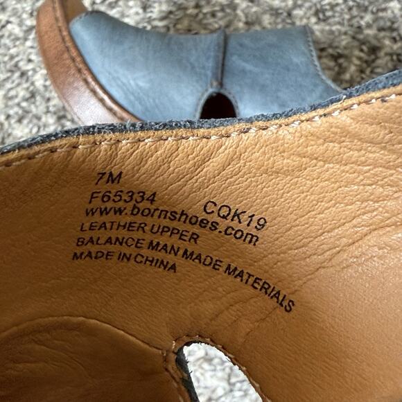 BORN WEKIVA Blue Leather Open Toe Slingback Pumps Sandals Block Heel Sz 7 Chunky - Picture 10 of 11